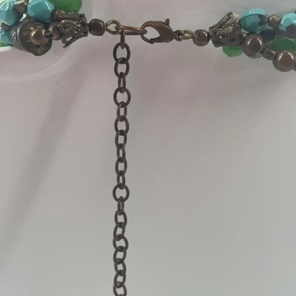 Bronze, green, blue 4 layer necklace